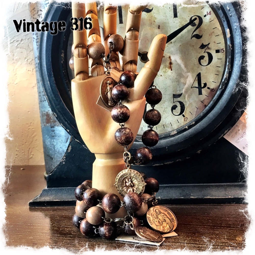 Chunky Wood Rosary Bracelet